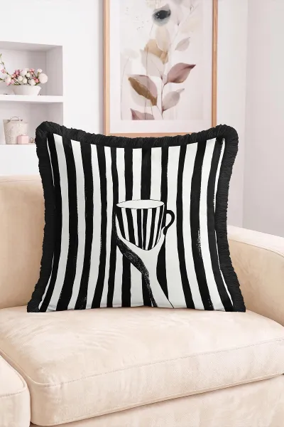 43x43 Cm Dijital Baskılı Fermuarlı Çift Taraflı Saçaklı Kırlent Kılıfı 483489