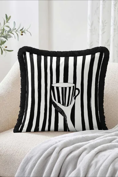 43x43 Cm Dijital Baskılı Fermuarlı Çift Taraflı Saçaklı Kırlent Kılıfı 483489