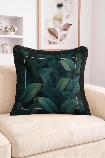 Koyu Kestane 43x43 Cm Dijital Baskılı Fermuarlı Çift Taraflı Saçaklı Kırlent Kılıfı 483477