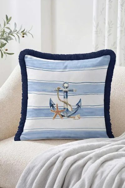 43x43 Cm Dijital Baskılı Fermuarlı Çift Taraflı Saçaklı Kırlent Kılıfı 483436