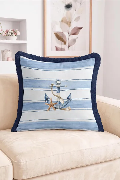 43x43 Cm Dijital Baskılı Fermuarlı Çift Taraflı Saçaklı Kırlent Kılıfı 483436