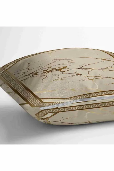 Bej 43x43 Dijital Baskılı Fermuarlı Modern Kırlent Kılıfı 252249