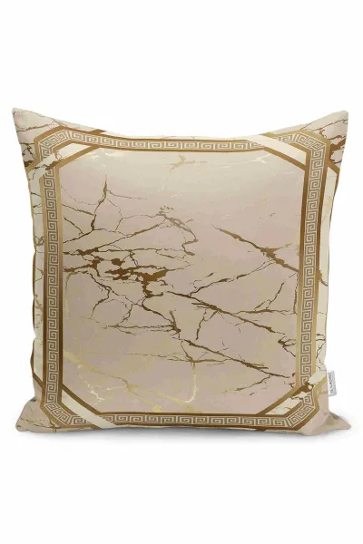 Bej 43x43 Dijital Baskılı Fermuarlı Modern Kırlent Kılıfı 252249