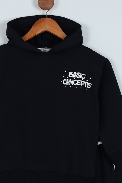 Koyu Lacivert (6-10 Yaş) Basic Baskılı Kapüşonlu Erkek Çocuk Takım 223410