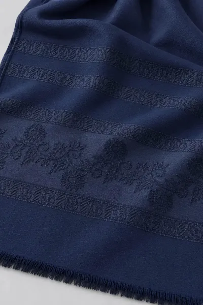 Koyu Lacivert 70x180 Cm Floral Premium Jakarlı Pamuk Şal 494053