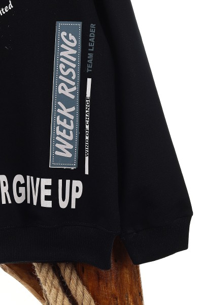 Koyu Lacivert (9-12 Yaş) Never Gıve Up Baskılı Erkek Çocuk Sweat 150915