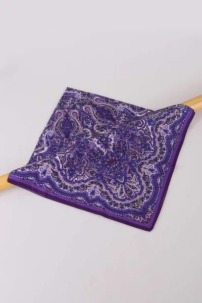 Koyu Mor 90x90 Cm Dijital Baskı Etnik Desenli Pamuk Eşarp 367880