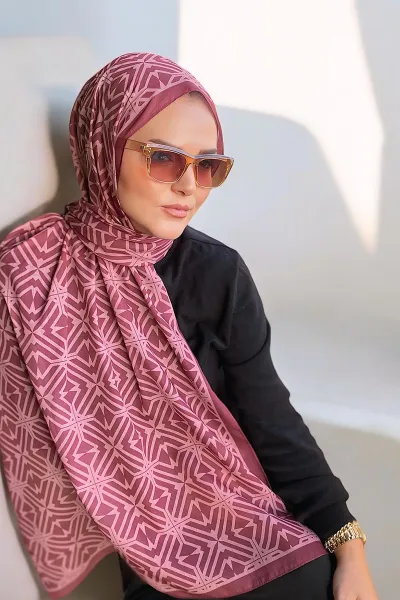 Koyu Pembe 180X70 cm Dijital Baskı Baryy Desenli Pamuk Şal 331648