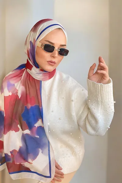 Koyu Pembe 180X70 cm Dijital Baskı Watercolor Desenli Pamuk Şal 331642
