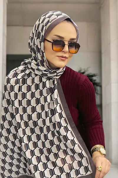 Koyu Vizon 180X70 cm Dijital Baskı Chaıne Desenli Pamuk Şal 333219