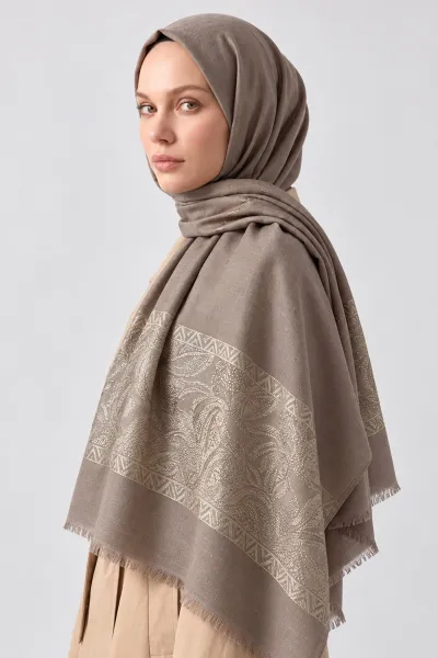 Koyu Vizon 70x180 Cm Elara Premium Jakarlı Pamuk Şal 494284