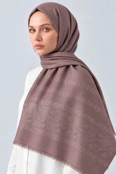 Koyu Vizon 70x180 Cm Floral Premium Jakarlı Pamuk Şal 494054