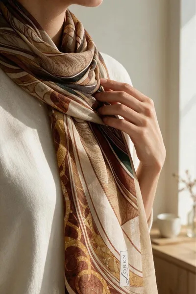 Koyu Vizon 90x90 Cm Dijital Baskılı Barok Desen Soft Eşarp 498801