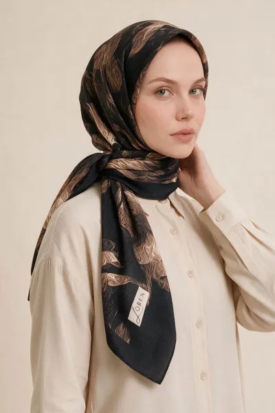 Koyu Vizon 90x90 Cm Dijital Baskılı Velvet Bloom Desen Soft Eşarp 498530