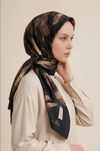 Koyu Vizon 90x90 Cm Dijital Baskılı Velvet Bloom Desen Soft Eşarp 498530