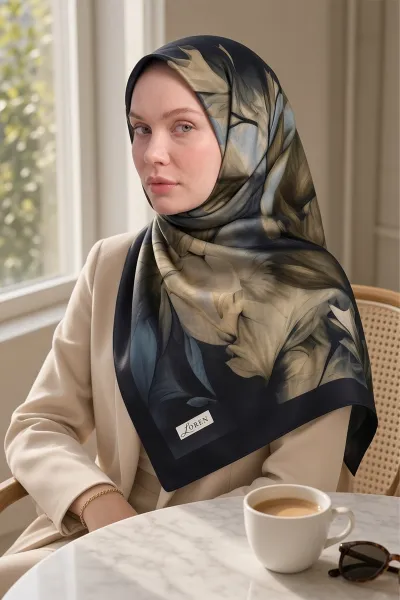 Koyu Yeşil 90x90 Cm Dijital Baskılı Botanica Desen Soft Eşarp 498469