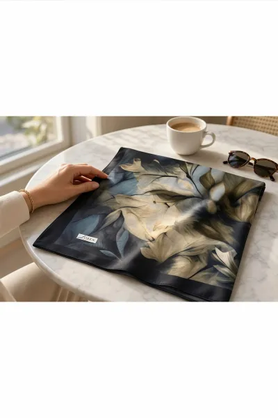 Koyu Yeşil 90x90 Cm Dijital Baskılı Botanica Desen Soft Eşarp 498469
