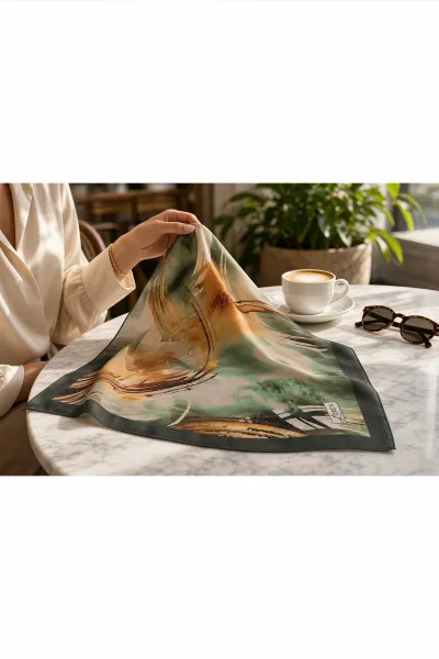 Koyu Yeşil 90x90 Cm Dijital Baskılı Eddy Desen Soft Eşarp 498504