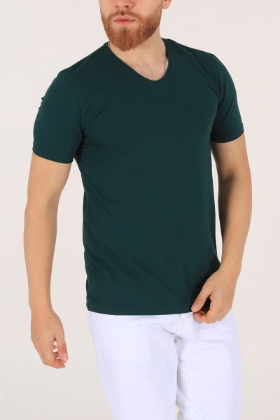 Koyu Yeşil V Yaka Basic Erkek Tişört 172973