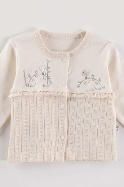 Krem (0-3 Ay)  Kuş Nakışlı 10'lu  Kız Bebek Zıbın Seti 475466