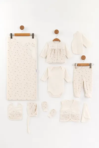 Krem (0-3 Ay)  Nakışlı 10'lu  Kız Bebek Zıbın Seti 475464