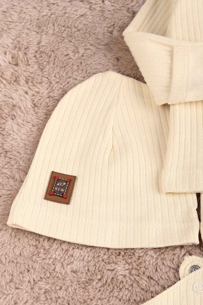 Krem (0-6 Ay) Ayı Nakışlı Erkek Bebe Takım 183866