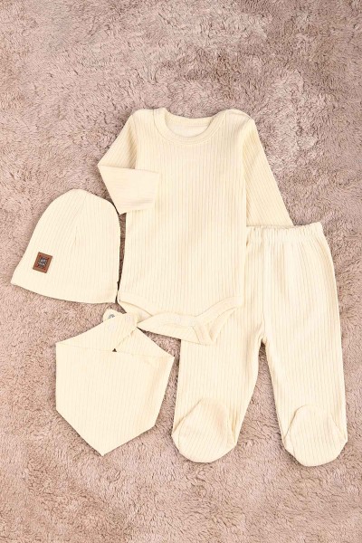 Krem (0-6 Ay) Ayı Nakışlı Erkek Bebe Takım 183866