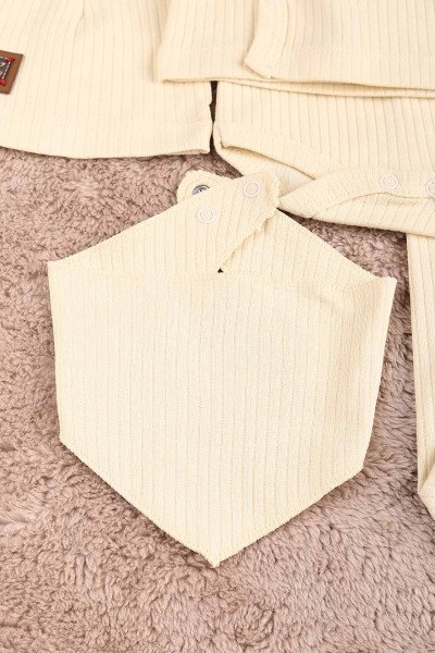 Krem (0-6 Ay) Ayı Nakışlı Erkek Bebe Takım 183866