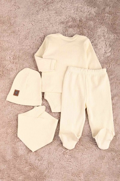 Krem (0-6 Ay) Ayı Nakışlı Erkek Bebe Takım 183866