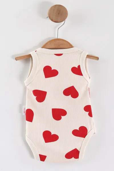 Krem (0-9 Ay) Büyük Kalp Basklı Kız Bebek Çıtçıtlı Badi 441442