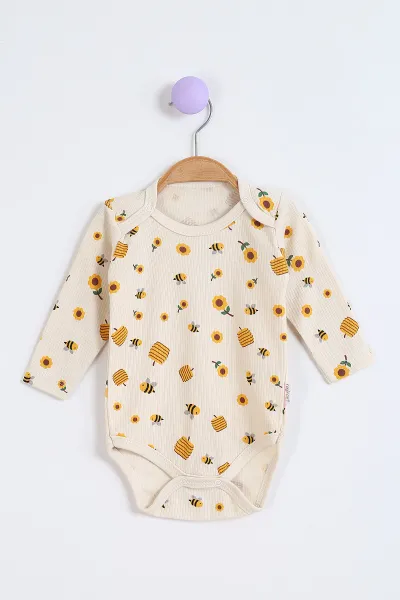 Krem (1-3 Yaş) Arı Desenli Uzun Kollu Bebek Badi 304654