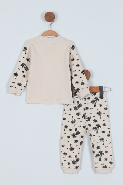 Krem (1-3 Yaş) Palmiye Baskılı Erkek Çocuk Pijama Takım 219578