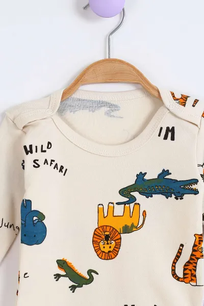 Krem (1-3 Yaş) Safari Desenli Uzun Kollu Bebek Badi 304672