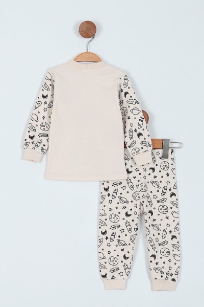 Krem (1-3 Yaş) Uzay Baskılı Erkek Çocuk Pijama Takım 219574