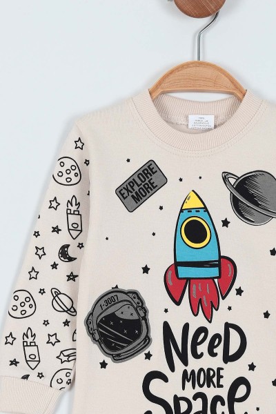 Krem (1-3 Yaş) Uzay Baskılı Erkek Çocuk Pijama Takım 219574