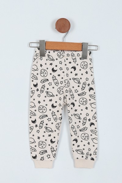 Krem (1-3 Yaş) Uzay Baskılı Erkek Çocuk Pijama Takım 219574