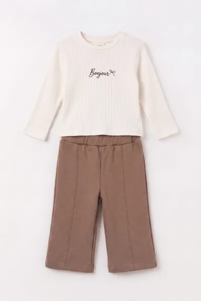 Krem (1-4 Yaş)   Baskılı  Badili  Peluş Ceketli Alt Şardonlu   Kız Çocuk&Bebek 3'lü Takım 495298