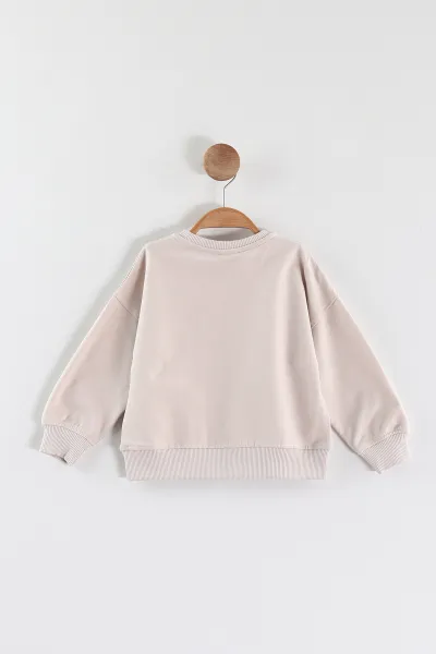 Krem (1-4 Yaş)Baskılı Cepli Erkek Çocuk Sweatshirt 432837
