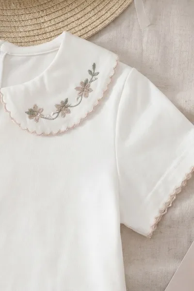 Krem (1-5 Yaş)Yakası Nakışlı Tüllü Etekli Kız Çocuk Takım 467139