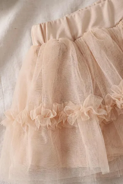 Krem (1-5 Yaş)Yakası Nakışlı Tüllü Etekli Kız Çocuk Takım 467139