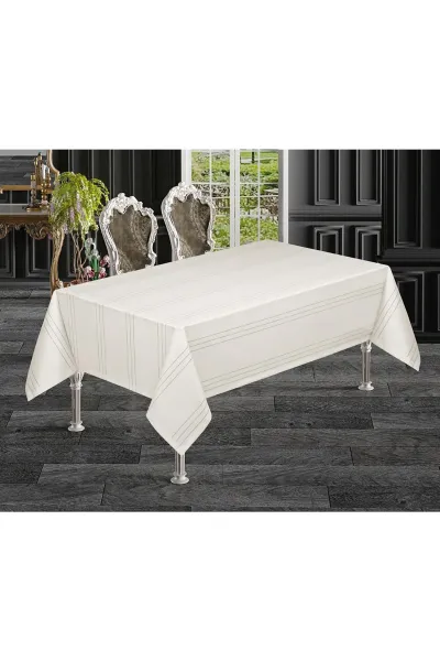 Krem 160x220 Çizgili Masa Örtüsü 279731