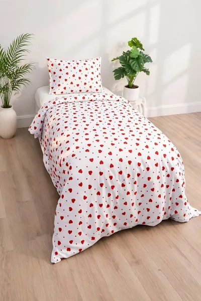 Krem 160x240 Cm Evnur Desenli Tek Kişilik Nevresim Takımı 455107