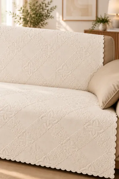 Krem 170x215 Cm Bella Home Focus Asorti Koltuk Örtüsü 487072