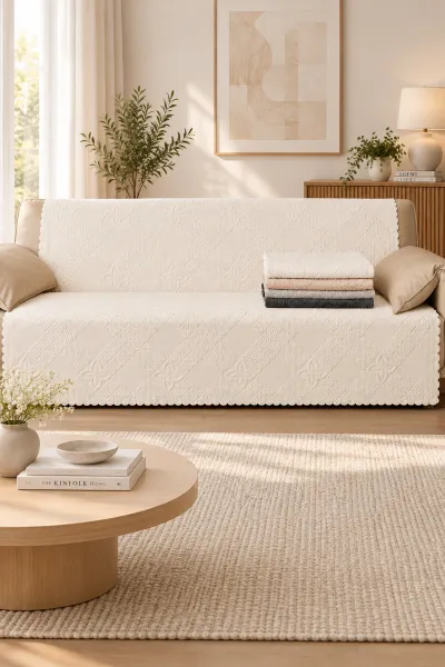 Krem 170x215 Cm Bella Home Focus Asorti Koltuk Örtüsü 487072