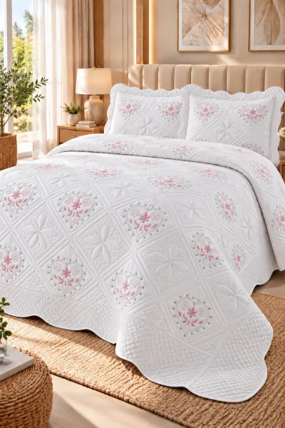 Krem 180x240 Cm Bella Home Laretta Tek Kişilik Nakışlı Yatak Örtüsü 492080