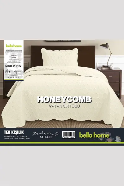 Krem 180x240 Cm Bella Home Tek Kişilik Honeycomb 3D Yatak Örtüsü 395085