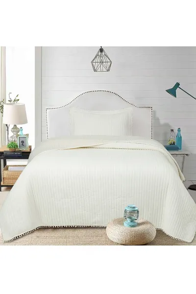 Krem 180x240 Cm Bella Home Tek Kişilik Sofia Ponponlu Yatak Örtüsü 395052