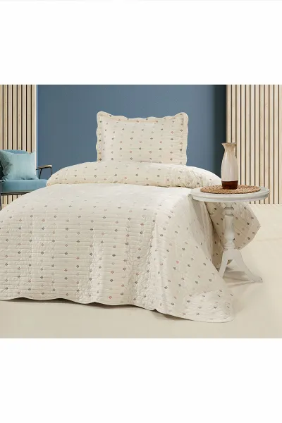 Krem 180x240 Cm Liora Kadife Nakışlı Tek Kişilik Yatak Örtüsü 474557