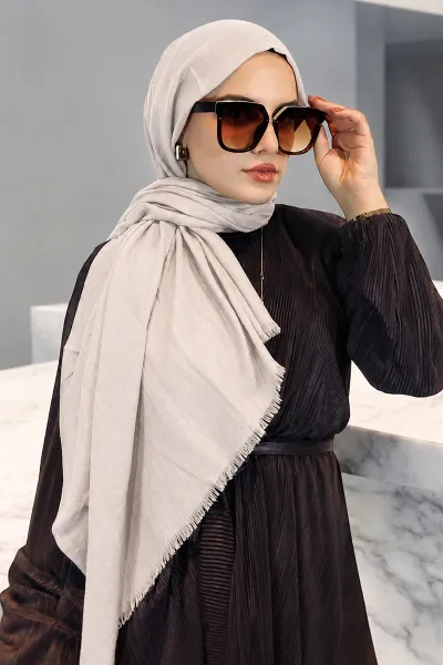 Krem 180x70 Bambu Kraş Düz Desen Şal 466069