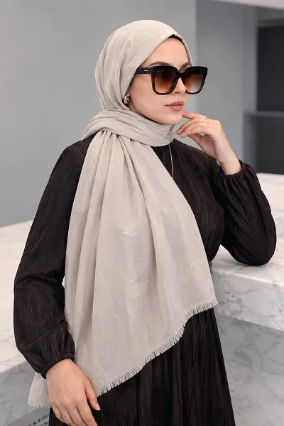 Krem 180x70 Bambu Kraş Düz Desen Şal 466069
